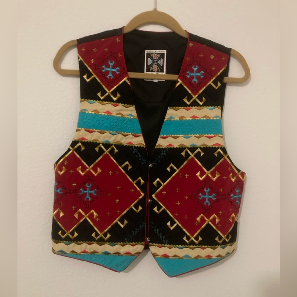 Hairston Roberson Ropa Western Vest Sz M Colorful Geometric Embroidered Vest